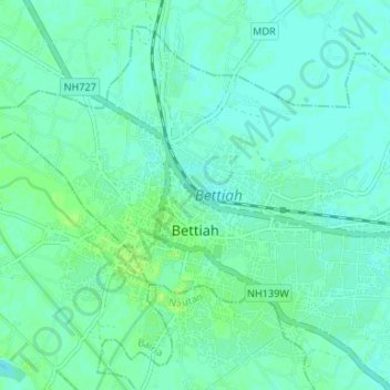 Mappa topografica Bettiah, altitudine, rilievo
