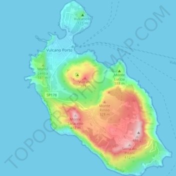 Mappa topografica Isola di Vulcano, altitudine, rilievo