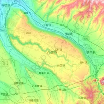 Mappa topografica 白鹿原, altitudine, rilievo