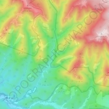 Mappa topografica Жане, altitudine, rilievo