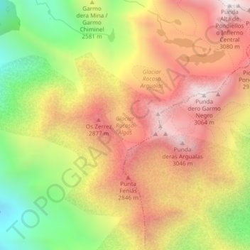 Mappa topografica Glaciar Rocoso Algas, altitudine, rilievo