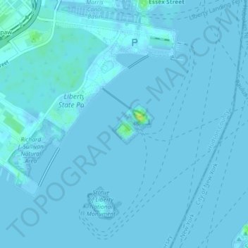 Mappa topografica Ellis Island, altitudine, rilievo