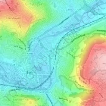 Mappa topografica Sydney Gardens, altitudine, rilievo