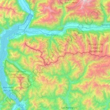 Mappa topografica Alpi Orobie Occidentali, altitudine, rilievo