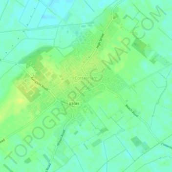 Mappa topografica Cottenham, altitudine, rilievo