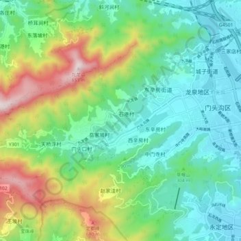 Mappa topografica 门头沟, altitudine, rilievo