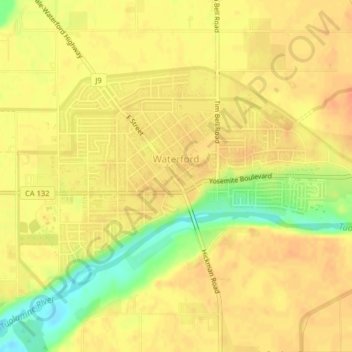 Mappa topografica Waterford, altitudine, rilievo