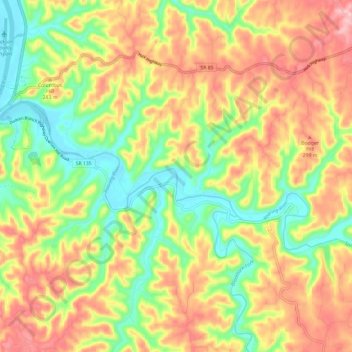 Mappa topografica Roaring River, altitudine, rilievo