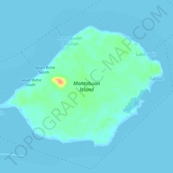 Mappa topografica Mantabuan Island, altitudine, rilievo