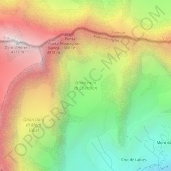 Mappa topografica Ghiacciaio di Cherillon, altitudine, rilievo