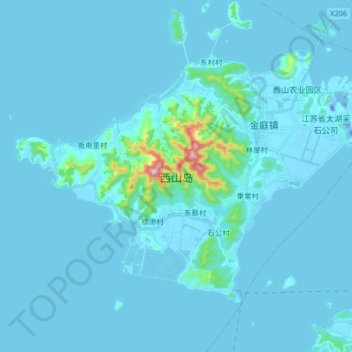 Mappa topografica 西山岛, altitudine, rilievo