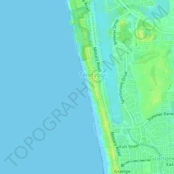 Mappa topografica Tennyson Beach, altitudine, rilievo
