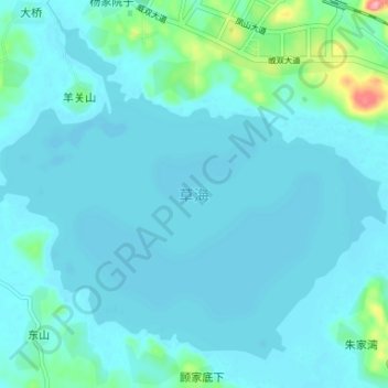 Mappa topografica 草海, altitudine, rilievo