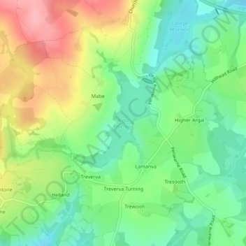 Mappa topografica Argal Reservoir, altitudine, rilievo