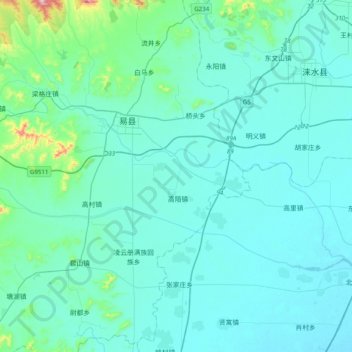 Mappa topografica 北易水, altitudine, rilievo