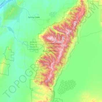 Mappa topografica Ruby Mountains, altitudine, rilievo