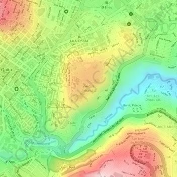 Mappa topografica Parque Itchimbía, altitudine, rilievo