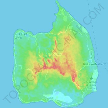 Mappa topografica Car Nicobar Island, altitudine, rilievo