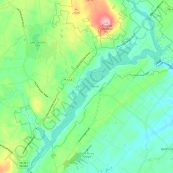 Mappa topografica Lake Nockamixon, altitudine, rilievo