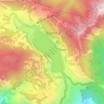 Mappa topografica Naini Lake, altitudine, rilievo