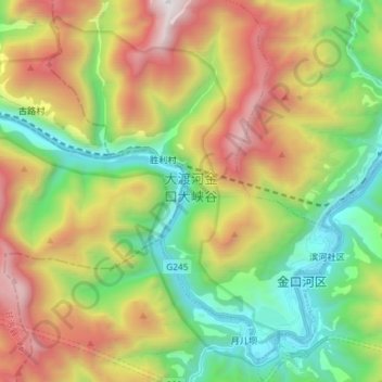 Mappa topografica 大渡河金口大峡谷, altitudine, rilievo