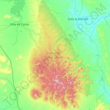 Mappa topografica Sierra de Tamaulipas, altitudine, rilievo