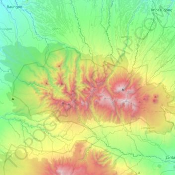 Mappa topografica Mount Kitanglad Range Natural Park, altitudine, rilievo