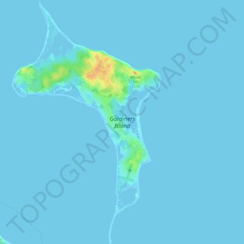 Mappa topografica Gardiners Island, altitudine, rilievo