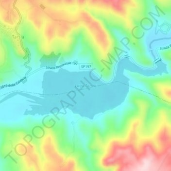 Mappa topografica Lago Tarsia, altitudine, rilievo