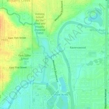 Mappa topografica White River, altitudine, rilievo