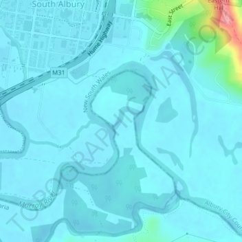 Mappa topografica Murray River, altitudine, rilievo