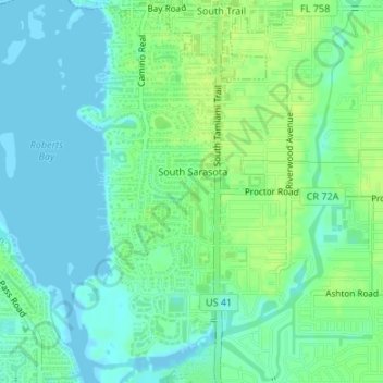 Mappa topografica South Sarasota, altitudine, rilievo