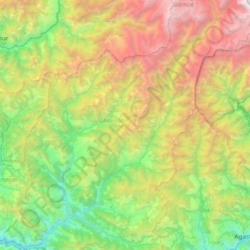 Mappa topografica Bhilangna River, altitudine, rilievo