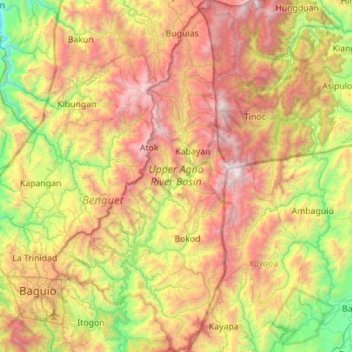 Mappa topografica Upper Agno River Basin, altitudine, rilievo