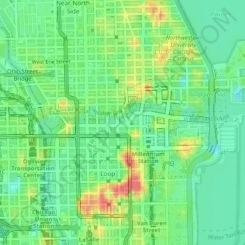 Mappa topografica Chicago Riverwalk, altitudine, rilievo