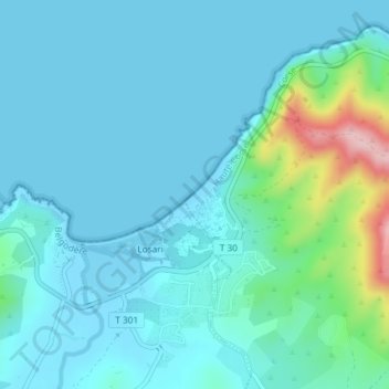 Mappa topografica Plage de Lozari, altitudine, rilievo