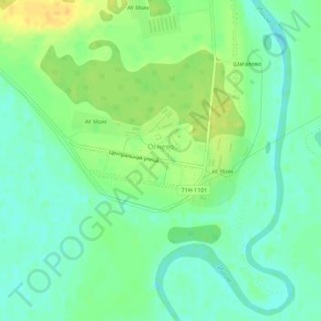 Mappa topografica Огнево, altitudine, rilievo