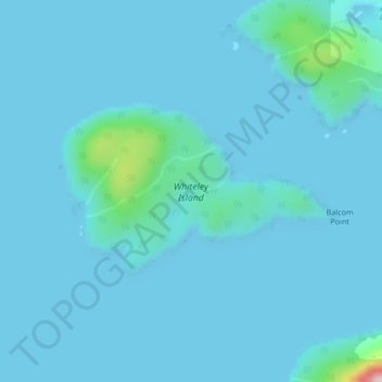Mappa topografica Whiteley Island, altitudine, rilievo