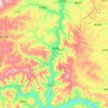 Mappa topografica 西汉水, altitudine, rilievo