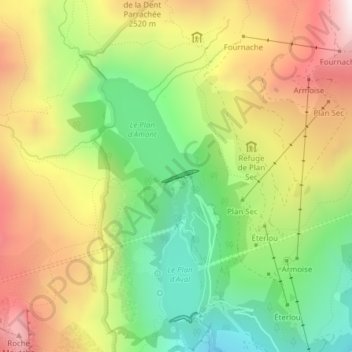 Mappa topografica Plan d'Amont, altitudine, rilievo
