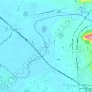 Mappa topografica Fiume Volturno, altitudine, rilievo