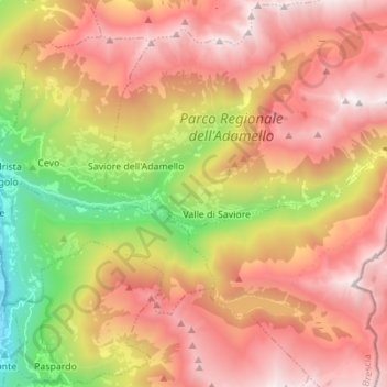Mappa topografica Valle di Saviore, altitudine, rilievo