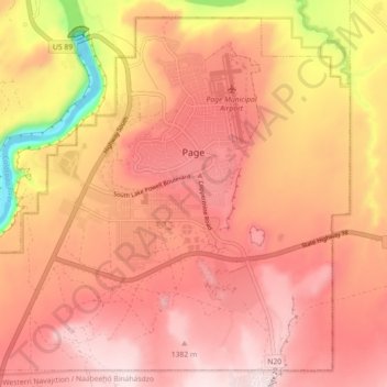 Mappa topografica Page City Limits, altitudine, rilievo