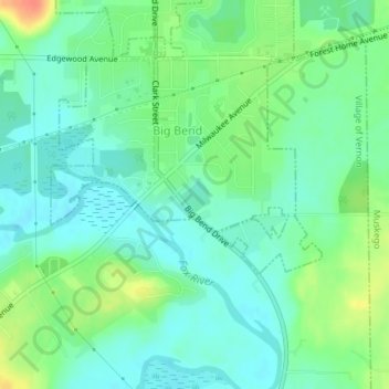 Mappa topografica Big Bend Pond, altitudine, rilievo