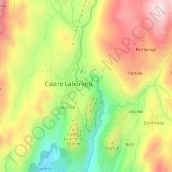 Mappa topografica Cascata Castro Laboreiro, altitudine, rilievo