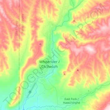 Mappa topografica Whiteriver, altitudine, rilievo