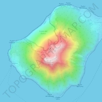 Mappa topografica Stromboli, altitudine, rilievo