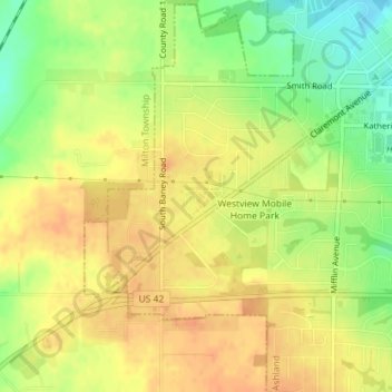 Mappa topografica Ashland County Fairgrounds, altitudine, rilievo