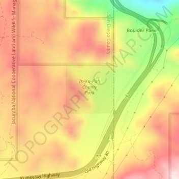Mappa topografica In-Ko-Pah County Park, altitudine, rilievo
