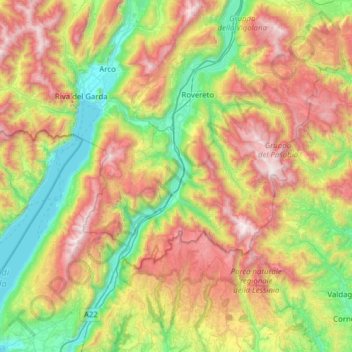 Mappa topografica Val Lagarina, altitudine, rilievo